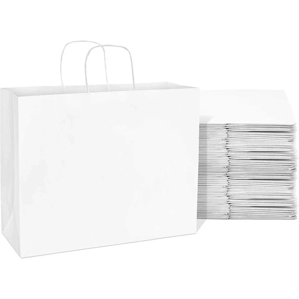 ECOPB 30 Pack Large White Paper Gift Bags with Twisted Handles 16x12x6 ECOPB-K
